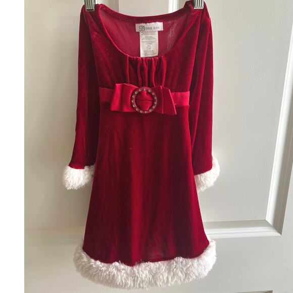 Girls Bonnie Jean Dress 3T Red Velvet Faux‎ Fur Christmas Holiday Santa Style - Picture 1 of 6